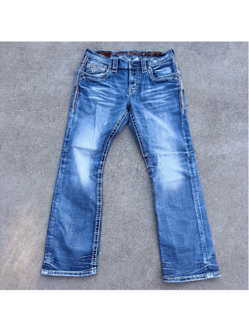 Rock Revival Men’s Bootcut Jeans Style Anburn Size 34x30